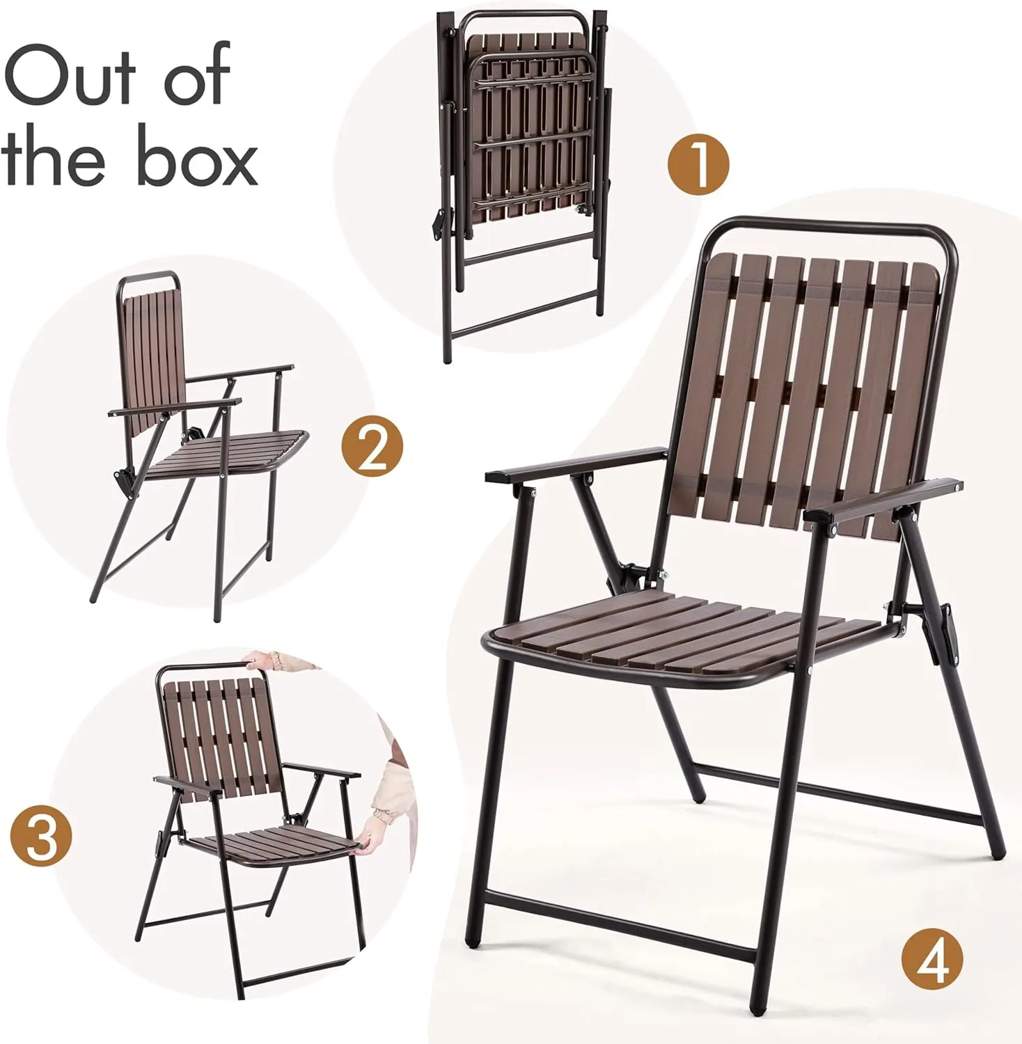 Yaheetech Folding Patio Chair Set of 4, Outdoor Dining Chair with Armrests, Plastic Patio Chair for Porch, Deck, Garden, Backyard, No Assembly Espresso