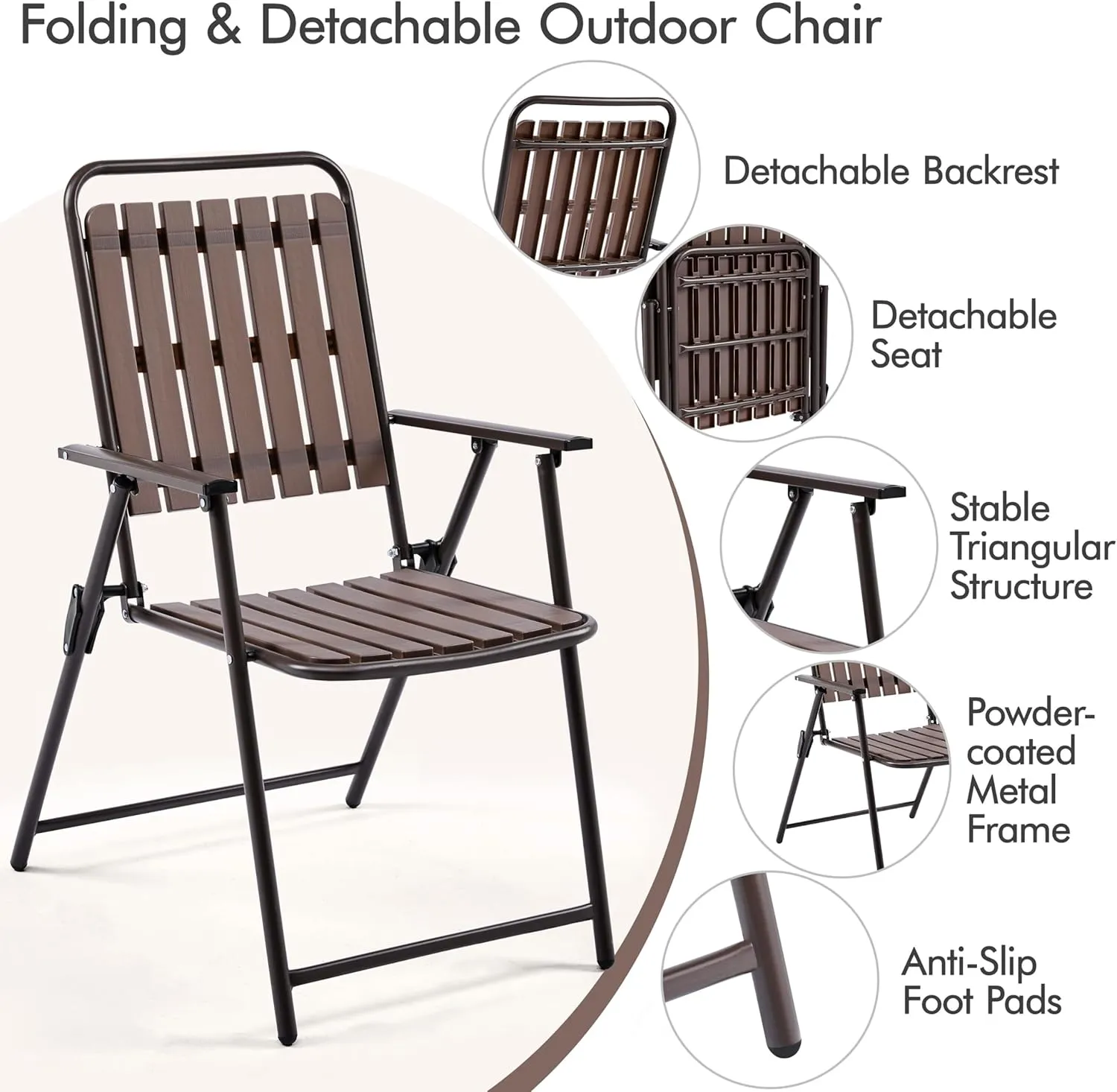 Yaheetech Folding Patio Chair Set of 4, Outdoor Dining Chair with Armrests, Plastic Patio Chair for Porch, Deck, Garden, Backyard, No Assembly Espresso