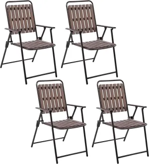 Yaheetech Folding Patio Chair Set of 4, Outdoor Dining Chair with Armrests, Plastic Patio Chair for Porch, Deck, Garden, Backyard, No Assembly Espresso