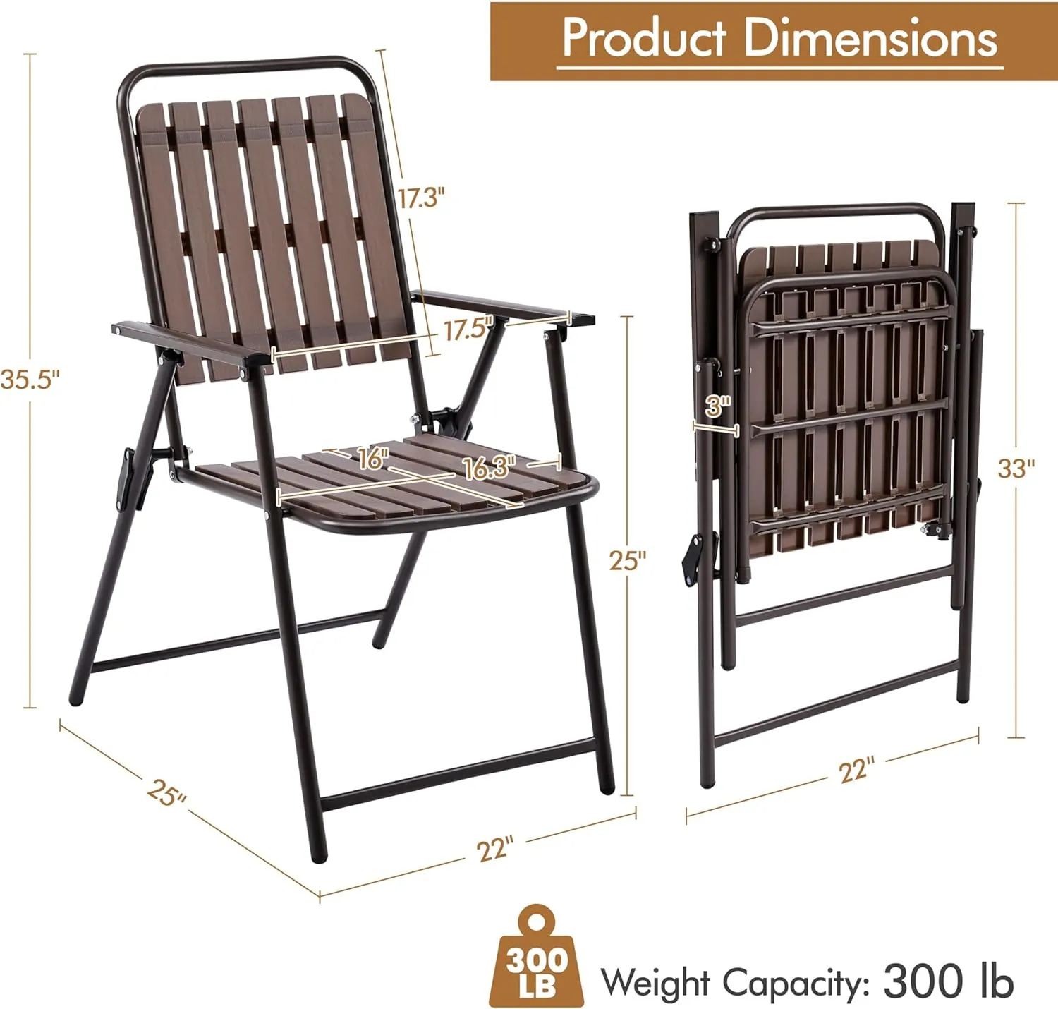 Yaheetech Folding Patio Chair Set of 4, Outdoor Dining Chair with Armrests, Plastic Patio Chair for Porch, Deck, Garden, Backyard, No Assembly Espresso