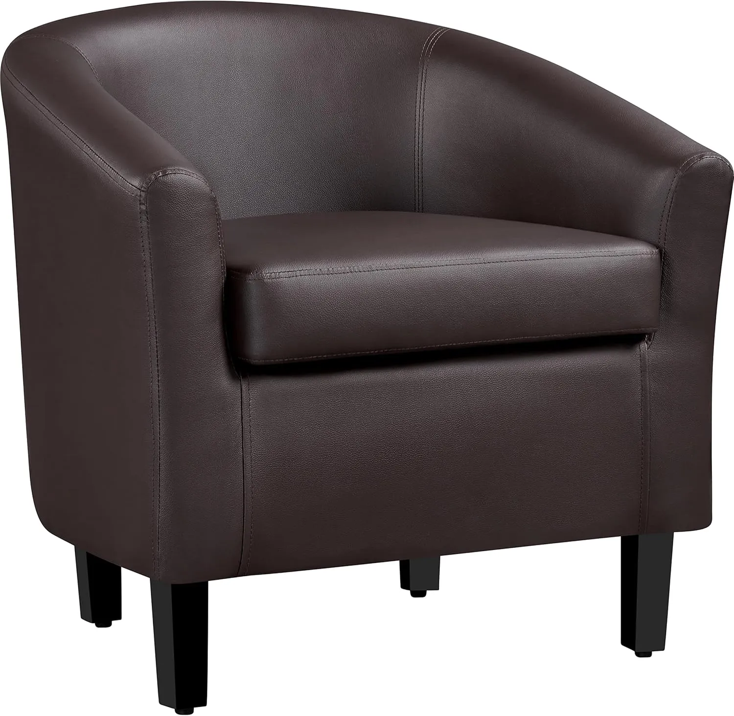 Yaheetech Leather Club Chair, Faux Leather Accent Chair, Modern Living Room Armchair with Wood Legs and Padded Seat for Bedroom Reception Room, Espresso