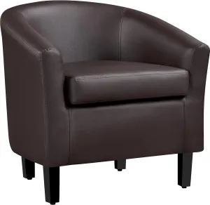 Yaheetech Leather Club Chair, Faux Leather Accent Chair, Modern Living Room Armchair with Wood Legs and Padded Seat for Bedroom Reception Room, Espresso