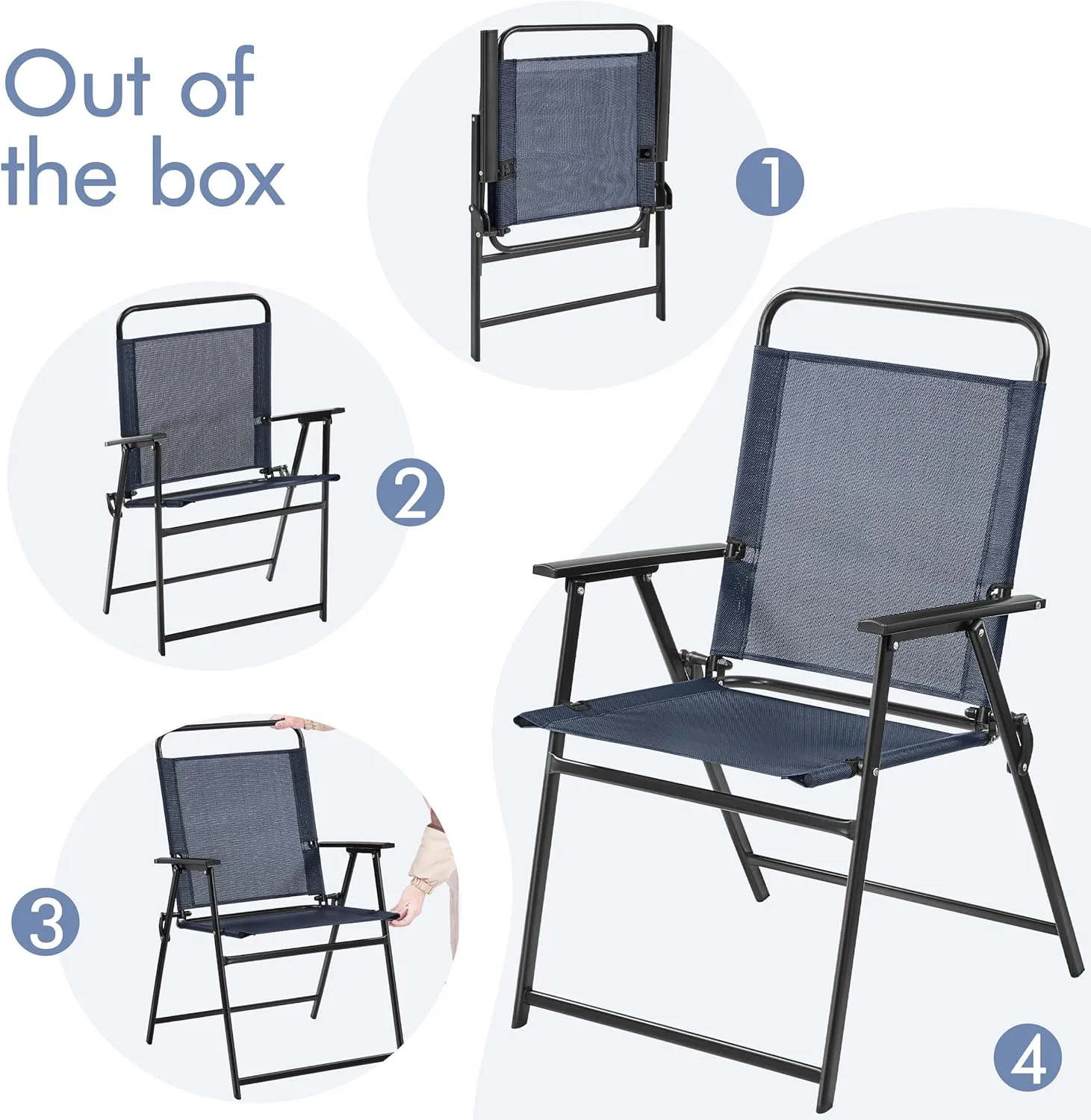 Yaheetech Outdoor Patio Chairs Set of 2, Folding Patio Chairs with Metal Frame, Armrests, Portable Dining Chairs for Camping, Lawn, Garden and Porch, Navy Blue