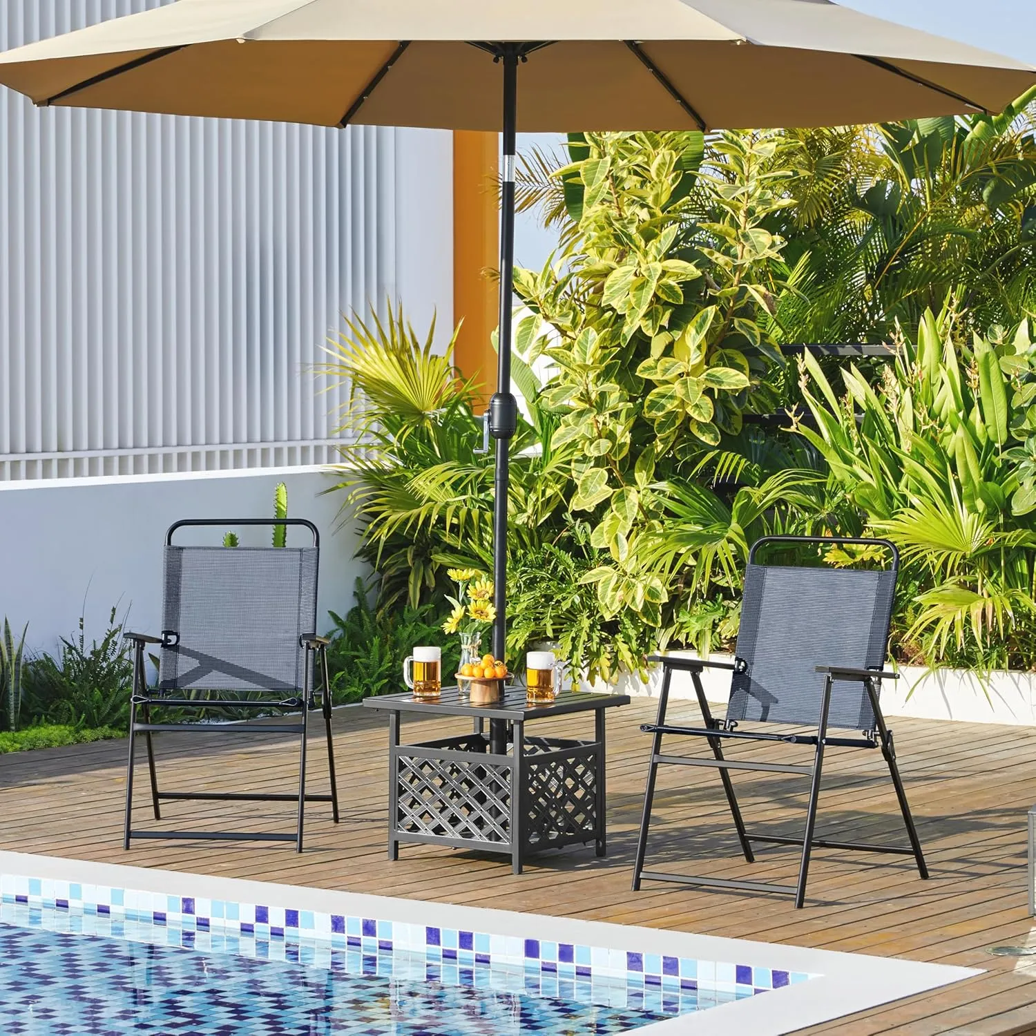 Yaheetech Outdoor Patio Chairs Set of 2, Folding Patio Chairs with Metal Frame, Armrests, Portable Dining Chairs for Camping, Lawn, Garden and Porch, Navy Blue