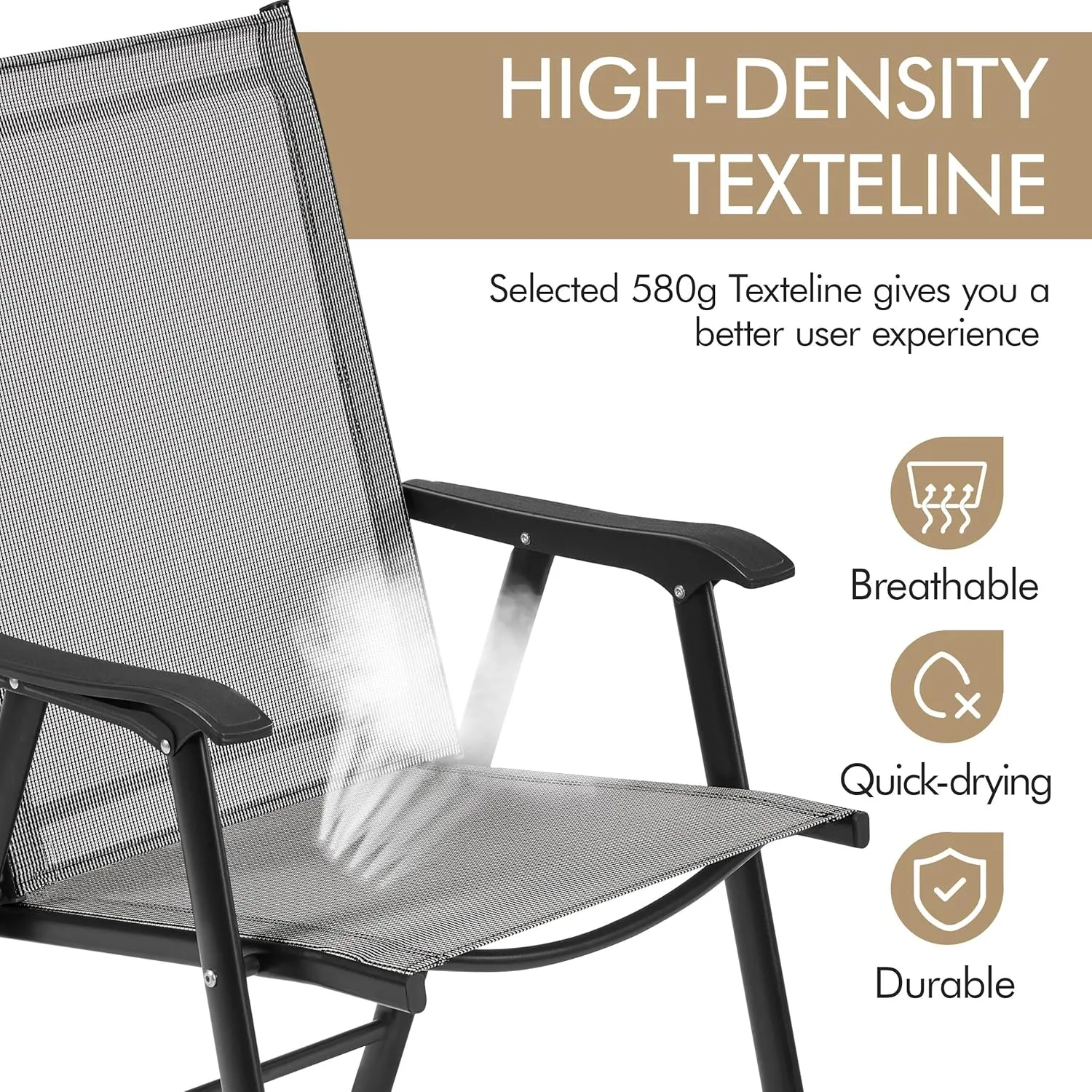 Yaheetech Patio Dining Chairs Set of 2 with Armrests, Outdoor Folding Chairs with Metal Frame and Backrest for Lawn, Garden, Yard and Poolside, Gray