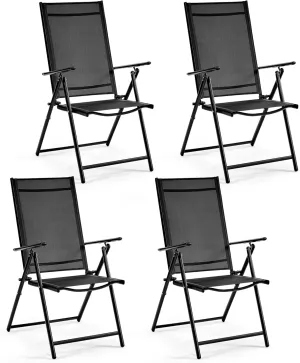 Yaheetech Patio Folding Dining Chairs Set of 4, Stackable Outdoor Lawn Chairs with 8 Adjustable Back Positions and Armrest for Garden, Lawn, Yard and Beach, Black