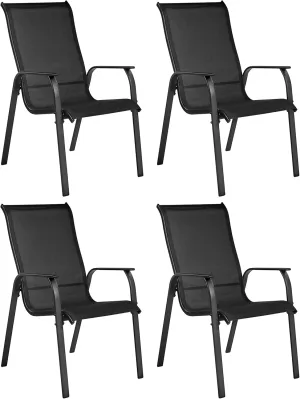 Yaheetech Set of 4 Patio Dining Chairs, Outdoor Stackable Patio Chairs with Backrest/Armrests, All Weather Chairs for Garden/Lawn/Porch/Backyard Pool, Black