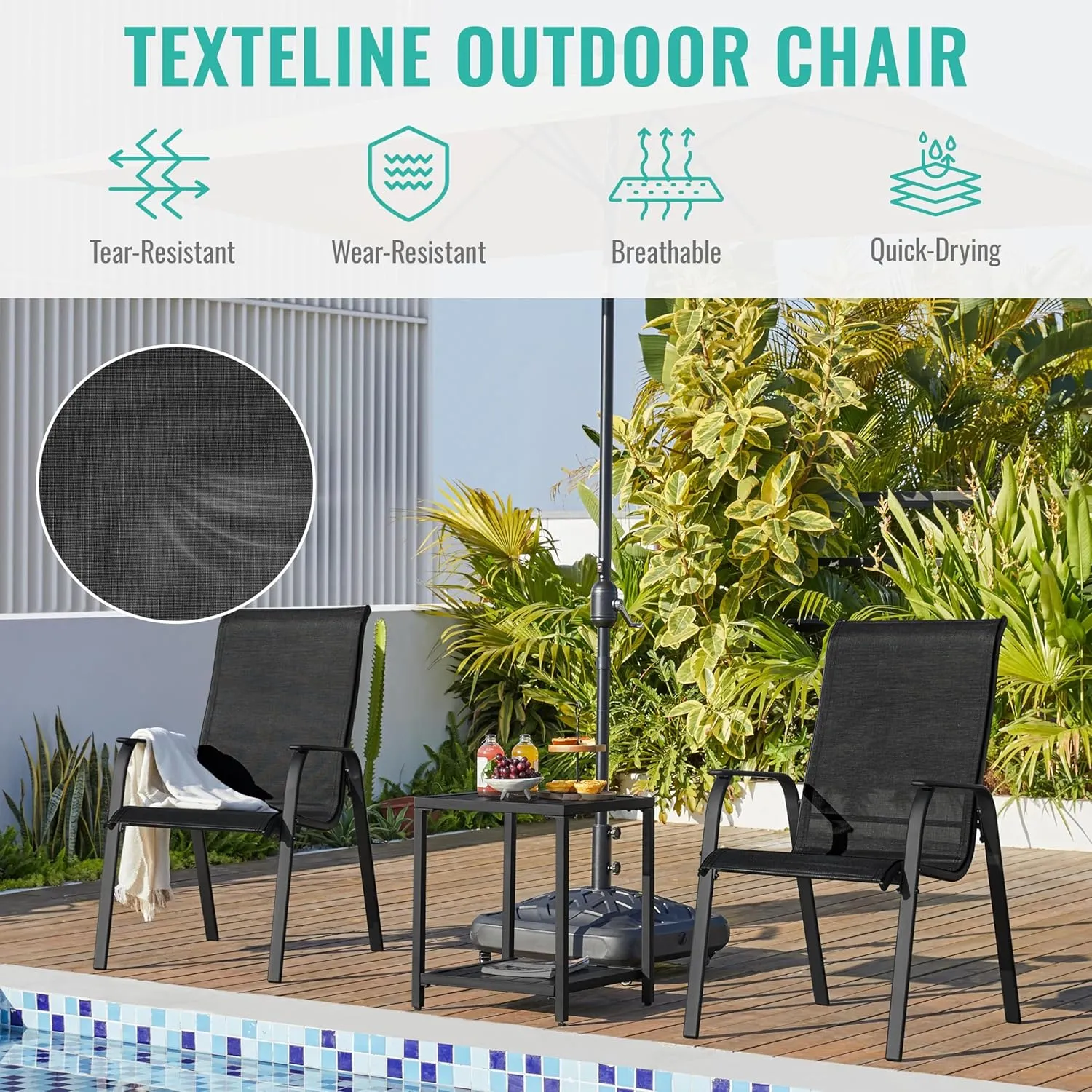 Yaheetech Set of 4 Patio Dining Chairs, Outdoor Stackable Patio Chairs with Backrest/Armrests, All Weather Chairs for Garden/Lawn/Porch/Backyard Pool, Black