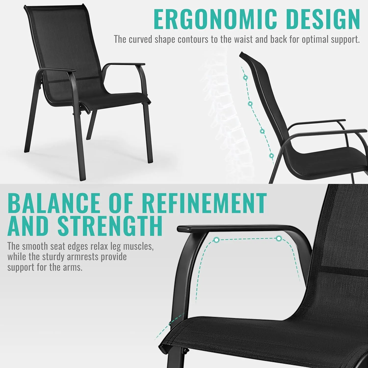 Yaheetech Set of 4 Patio Dining Chairs, Outdoor Stackable Patio Chairs with Backrest/Armrests, All Weather Chairs for Garden/Lawn/Porch/Backyard Pool, Black