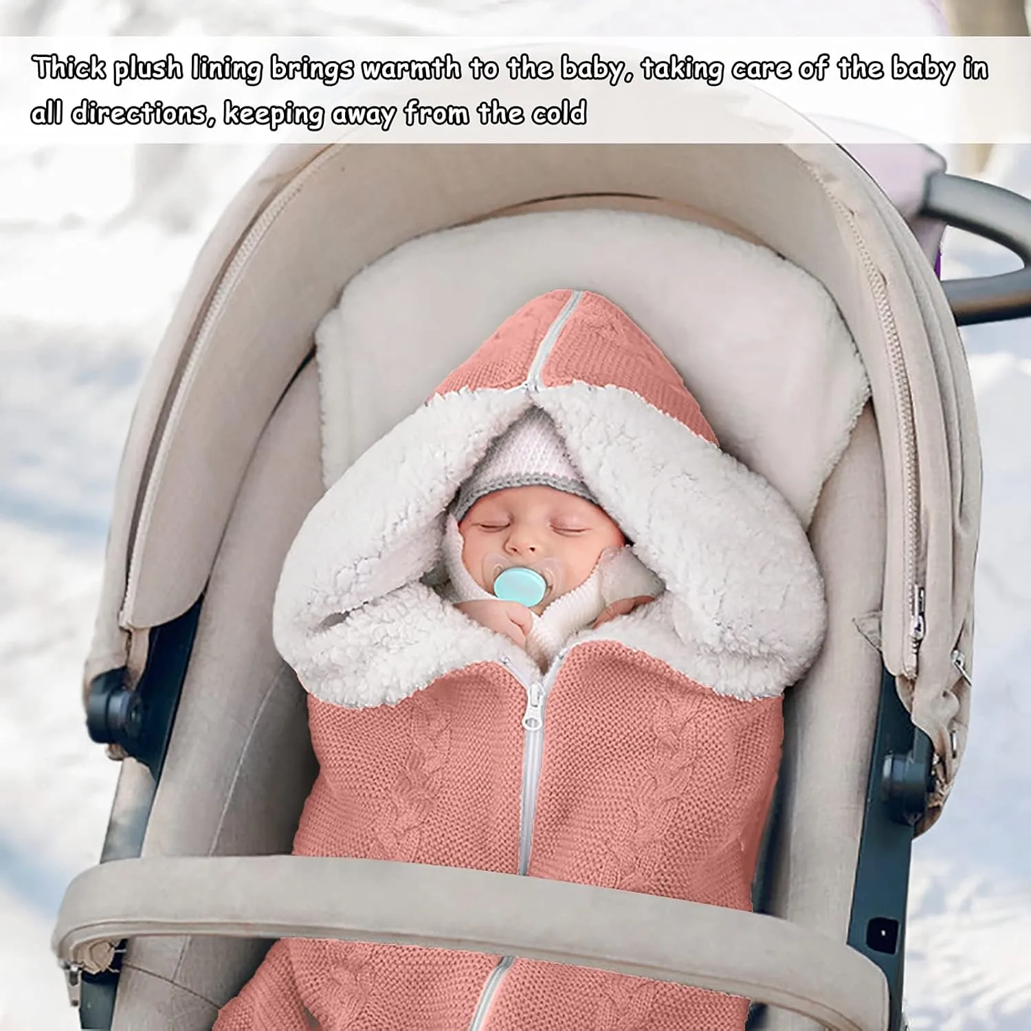 Yanmucy Baby Swaddle Blanket Wrap Knitted Sleeping Bag Sack Newborn Baby Thick Fleece Stroller Wrap Nursery Receiving Blanket for 0-12 Months (Pink)