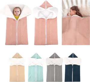 Yanmucy Baby Swaddle Blanket Wrap Knitted Sleeping Bag Sack Newborn Baby Thick Fleece Stroller Wrap Nursery Receiving Blanket for 0-12 Months (Pink)