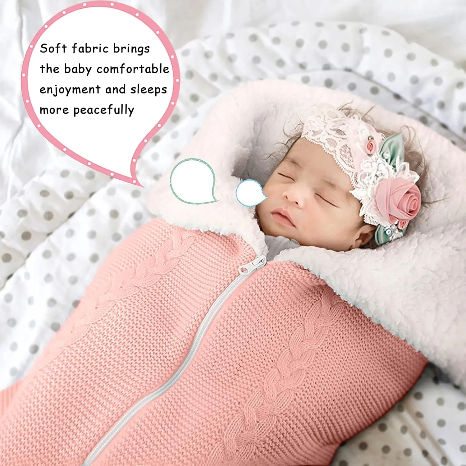 Yanmucy Baby Swaddle Blanket Wrap Knitted Sleeping Bag Sack Newborn Baby Thick Fleece Stroller Wrap Nursery Receiving Blanket for 0-12 Months (Pink)