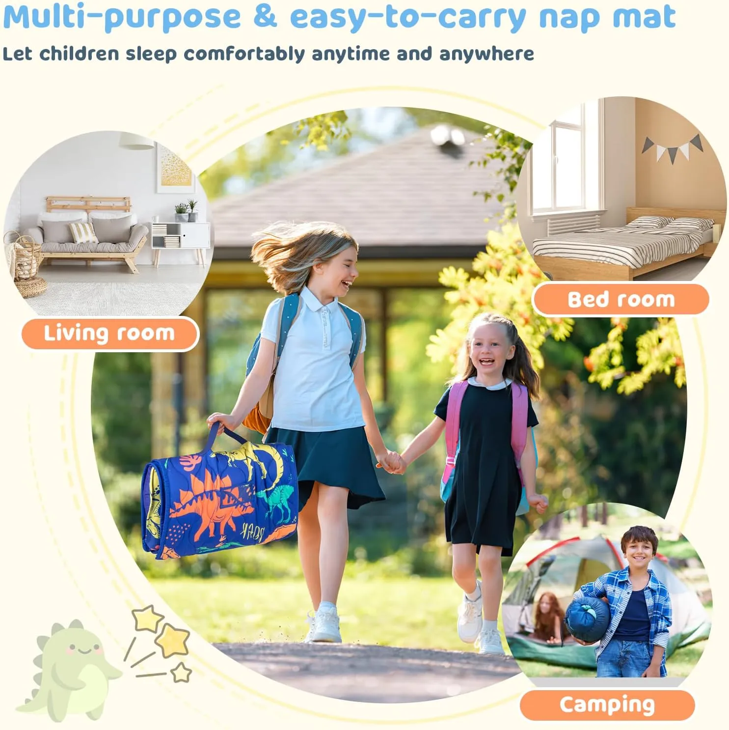 YCDTMY Nap Mat 55‘’*29‘’, Cotton Nap Mats for Preschool with Removable Pillow Minky Blanket, Toddler Sleeping Bag Nap Mats for Daycare Kindergarten, Girls Sleepping Mat Pink Mermaid