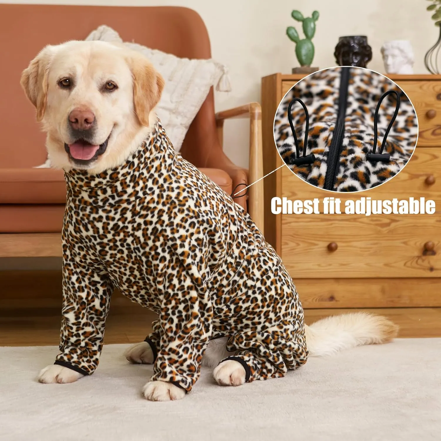 Yeapeeto Dog Winter Warm Coats 4-Legs Fleece for Large Medium Dogs, High Collar Dog Cold Weather Coat Full Body Dog Snowsuit Comfort Windproof Dog Sweater (Leopard, X-Large)