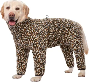 Yeapeeto Dog Winter Warm Coats 4-Legs Fleece for Large Medium Dogs, High Collar Dog Cold Weather Coat Full Body Dog Snowsuit Comfort Windproof Dog Sweater (Leopard, X-Large)