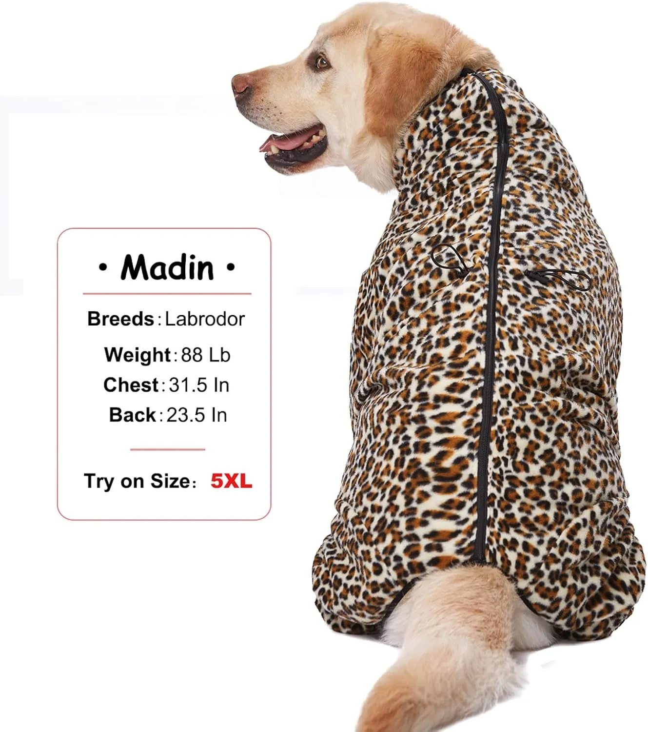Yeapeeto Dog Winter Warm Coats 4-Legs Fleece for Large Medium Dogs, High Collar Dog Cold Weather Coat Full Body Dog Snowsuit Comfort Windproof Dog Sweater (Leopard, X-Large)