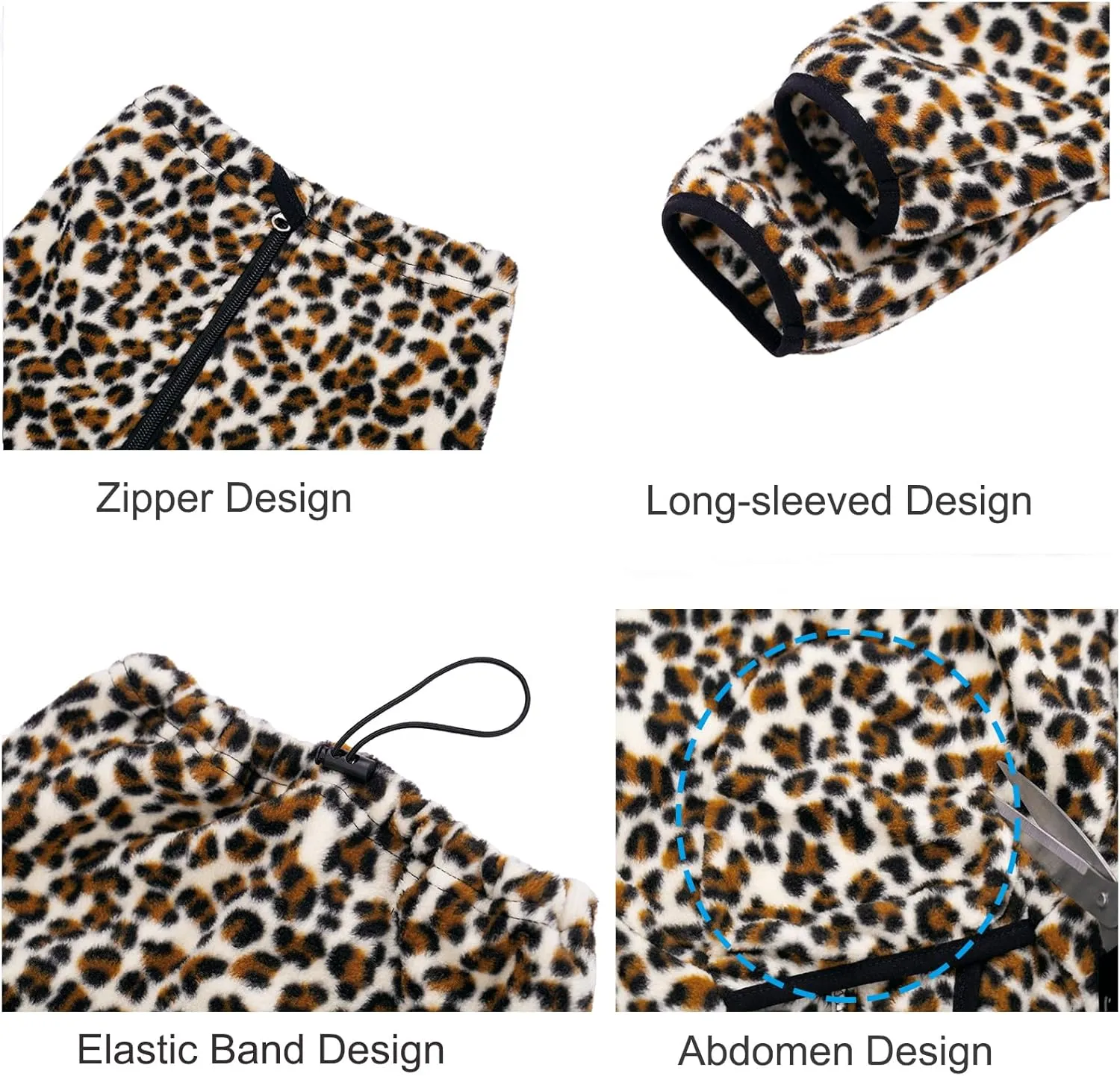 Yeapeeto Dog Winter Warm Coats 4-Legs Fleece for Large Medium Dogs, High Collar Dog Cold Weather Coat Full Body Dog Snowsuit Comfort Windproof Dog Sweater (Leopard, X-Large)