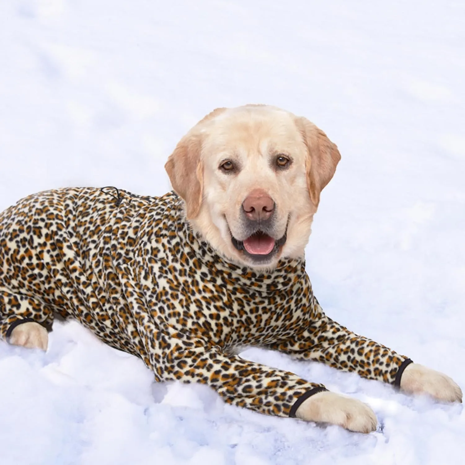 Yeapeeto Dog Winter Warm Coats 4-Legs Fleece for Large Medium Dogs, High Collar Dog Cold Weather Coat Full Body Dog Snowsuit Comfort Windproof Dog Sweater (Leopard, X-Large)