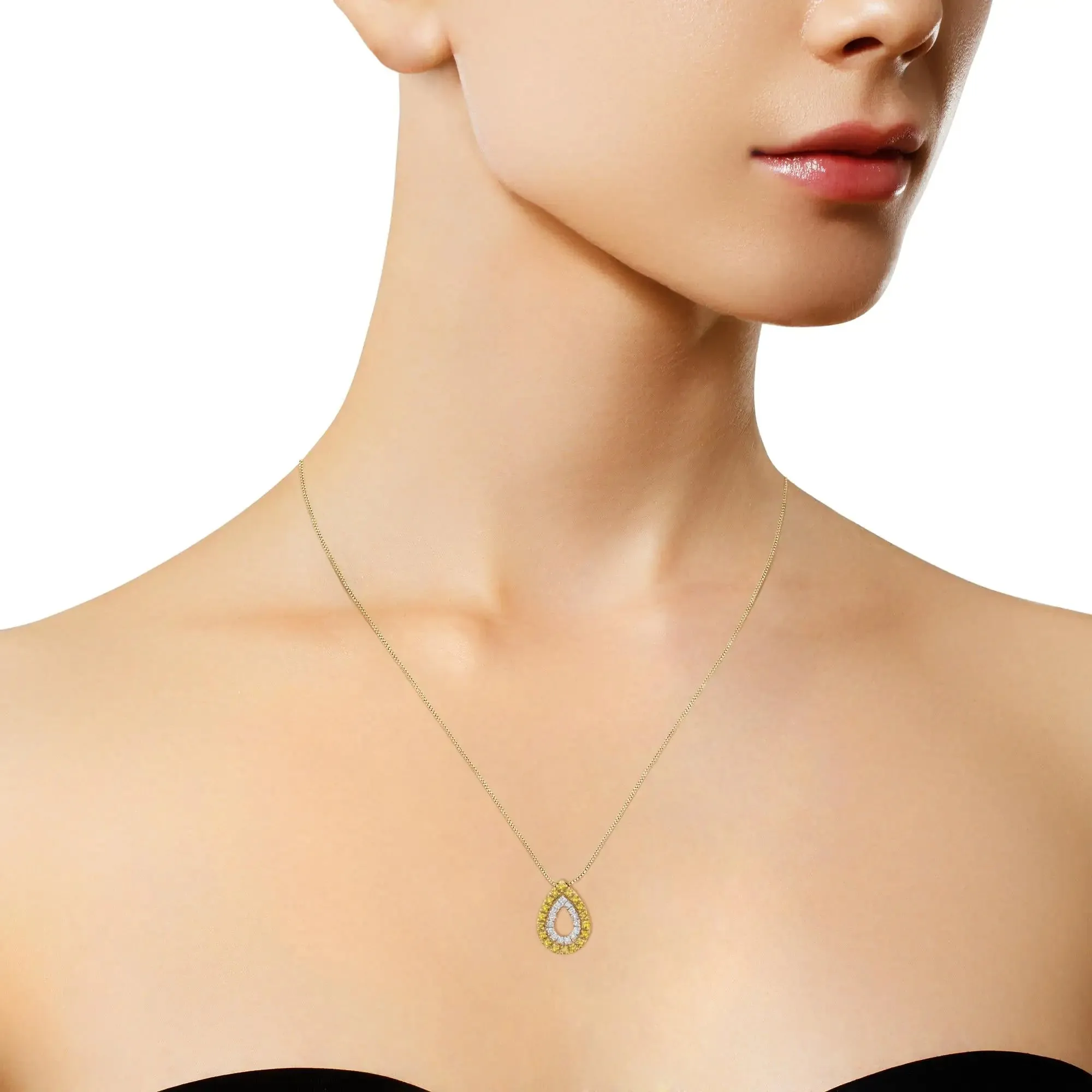 Yellow Gold Plated Sterling Silver Treated Yellow Diamond Pear Shape Pendant Necklace (1/2 cttw, Yellow Color, I2-I3 Clarity)