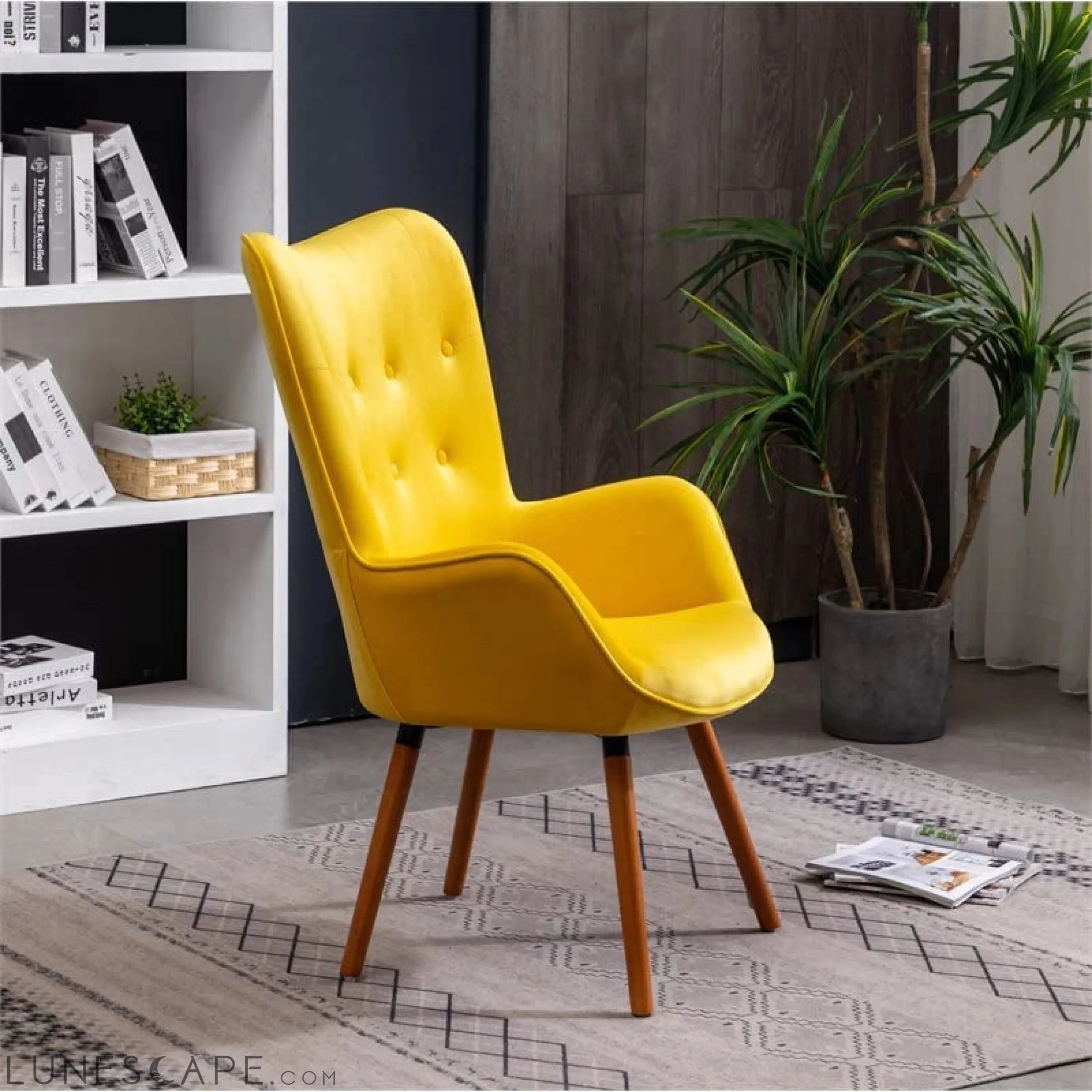 Yellow Velvet Tufted Accent Chair - Compact Size