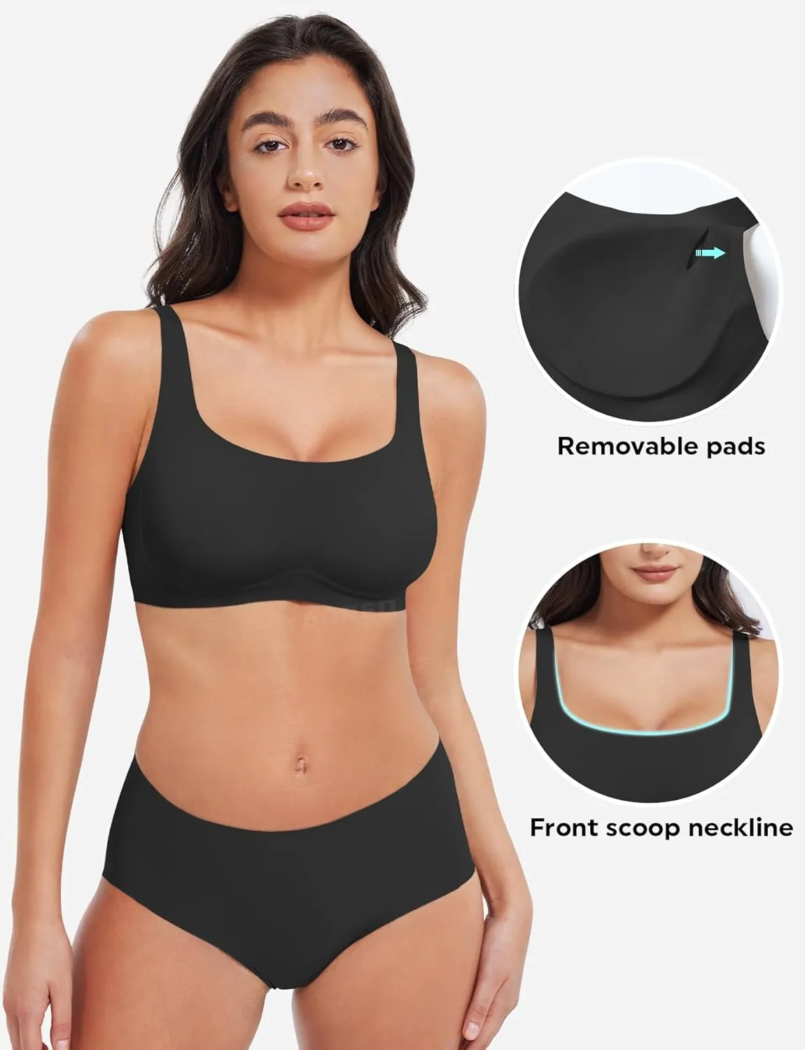 YEOREO Womens Everyday Bra Scoop Wireless Bralette No Underwire Corriney Full Coverage Push Up Bra