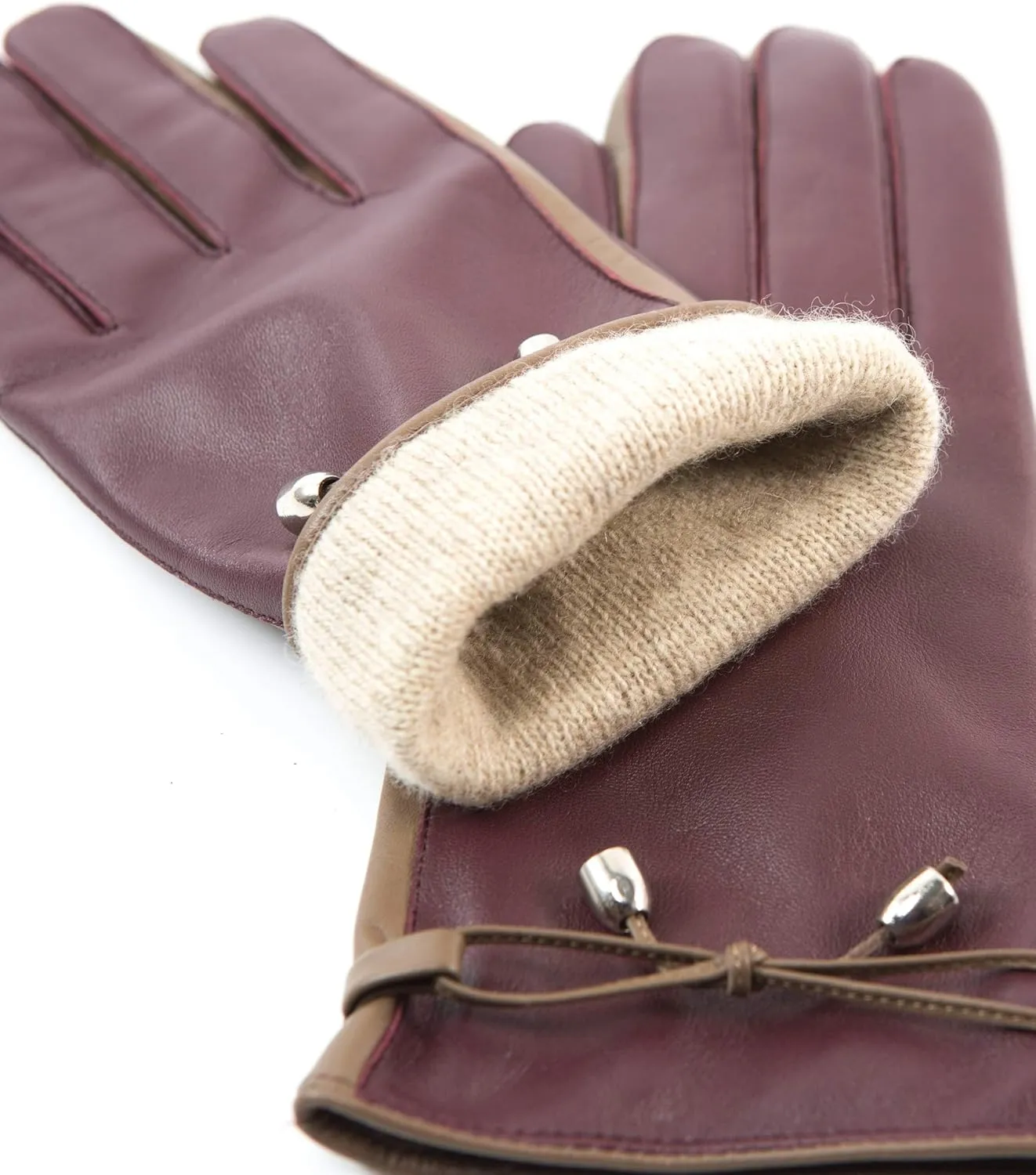 YISEVEN Women Sheepskin Leather Gloves Rope Knot