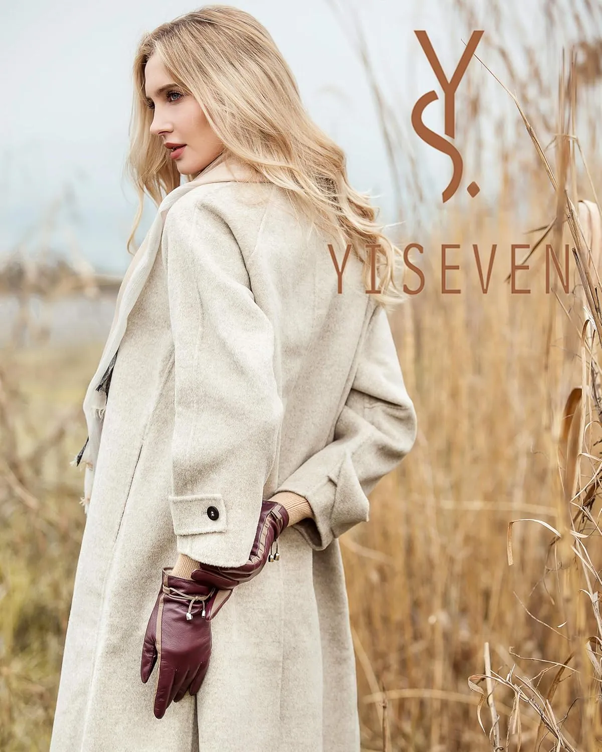 YISEVEN Women Sheepskin Leather Gloves Rope Knot