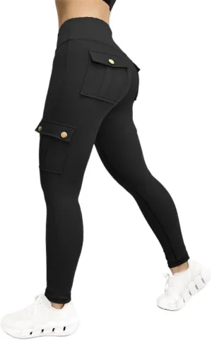 Yoga Pants with Pockets for Women Tight Stretch Workout Leggings Fashion Solid Color Cargo Pants for Sports