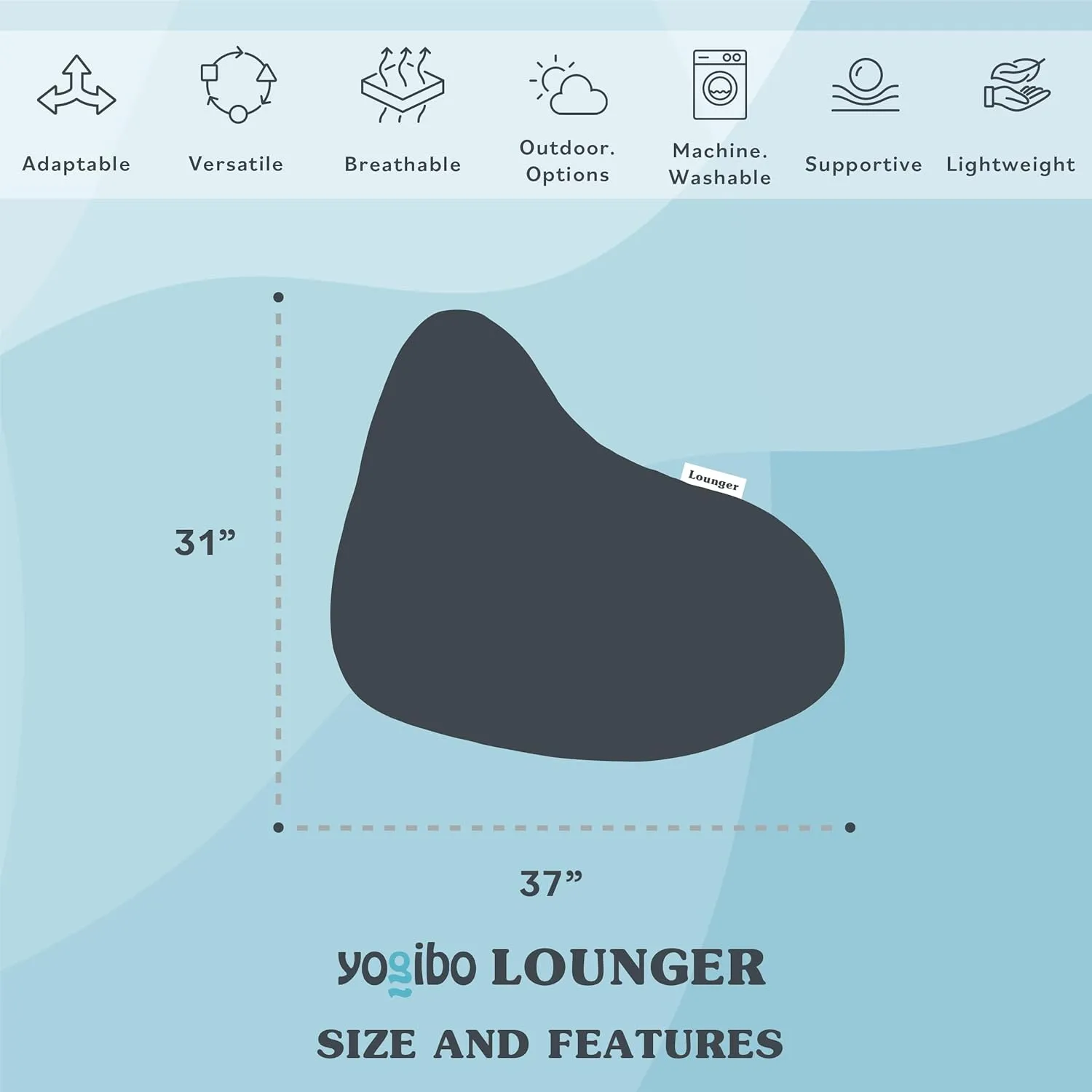 Yogibo Lounger Small Bean Bag Lounge Chair for Adults, Kids and Teens, Soft, Plush, Comfy, Sensory, Gaming Beanbag, Washable Cover, Fern