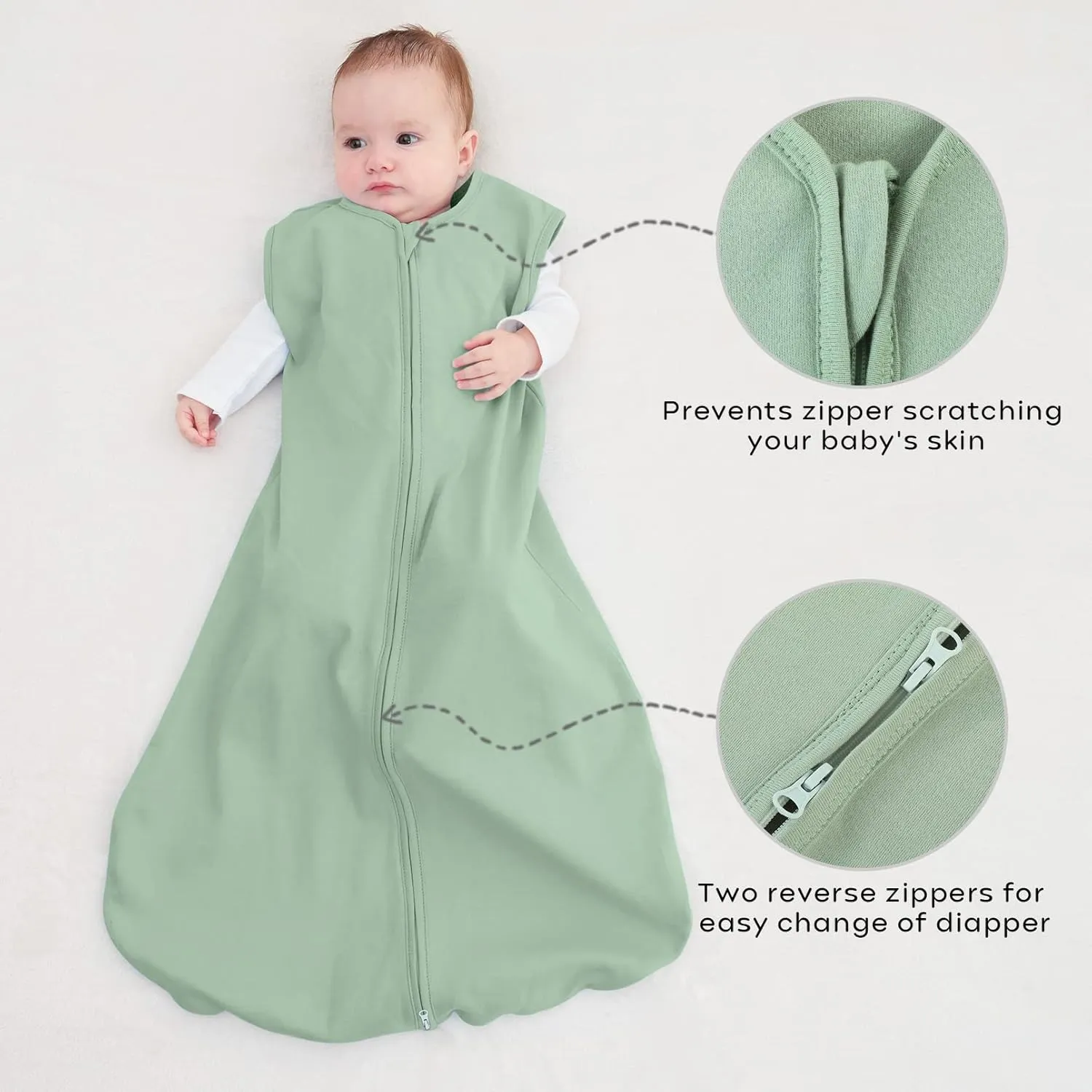Yoofoss Baby Sleep Sack 0-6 Months Wearable Blanket for Babies 100% Cotton 2-Way Zipper TOG 0.5 Toddler Sleeping Sack 3 Pack, Sleep Sacks