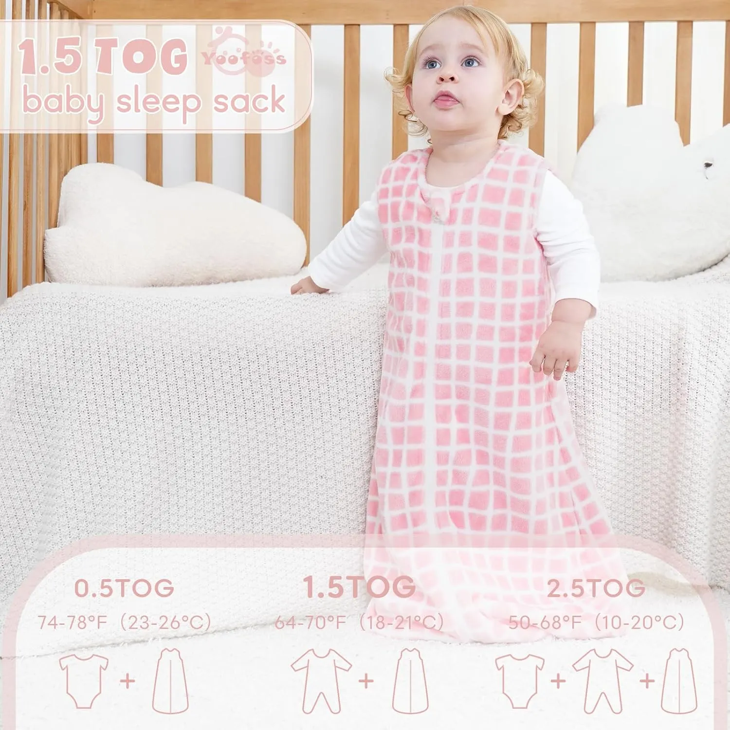 Yoofoss Fleece Baby Sleep Sack 18-24 Months, 2 Pack 1.5 Tog Baby Wearable Blanket with 2-Way Zipper, Toddler Sleeping Sack, Soft Warm Lightweight(X-Large)