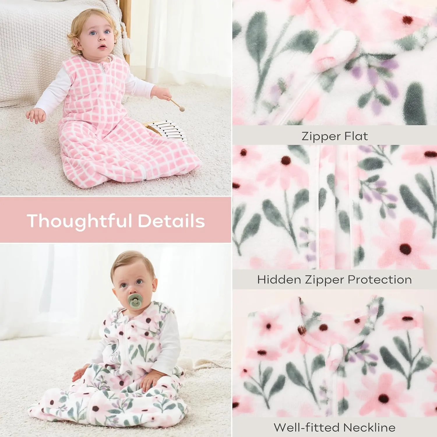 Yoofoss Fleece Baby Sleep Sack 18-24 Months, 2 Pack 1.5 Tog Baby Wearable Blanket with 2-Way Zipper, Toddler Sleeping Sack, Soft Warm Lightweight(X-Large)
