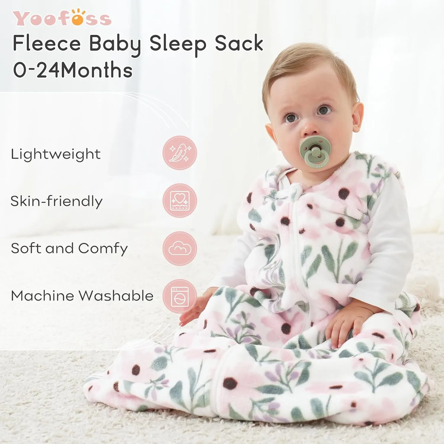 Yoofoss Fleece Baby Sleep Sack 18-24 Months, 2 Pack 1.5 Tog Baby Wearable Blanket with 2-Way Zipper, Toddler Sleeping Sack, Soft Warm Lightweight(X-Large)