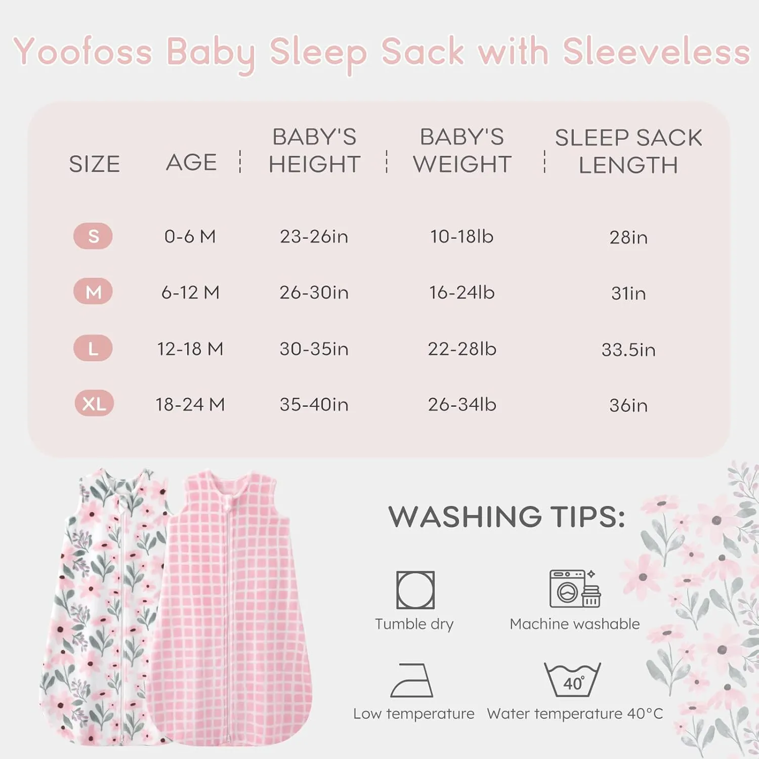 Yoofoss Fleece Baby Sleep Sack 18-24 Months, 2 Pack 1.5 Tog Baby Wearable Blanket with 2-Way Zipper, Toddler Sleeping Sack, Soft Warm Lightweight(X-Large)