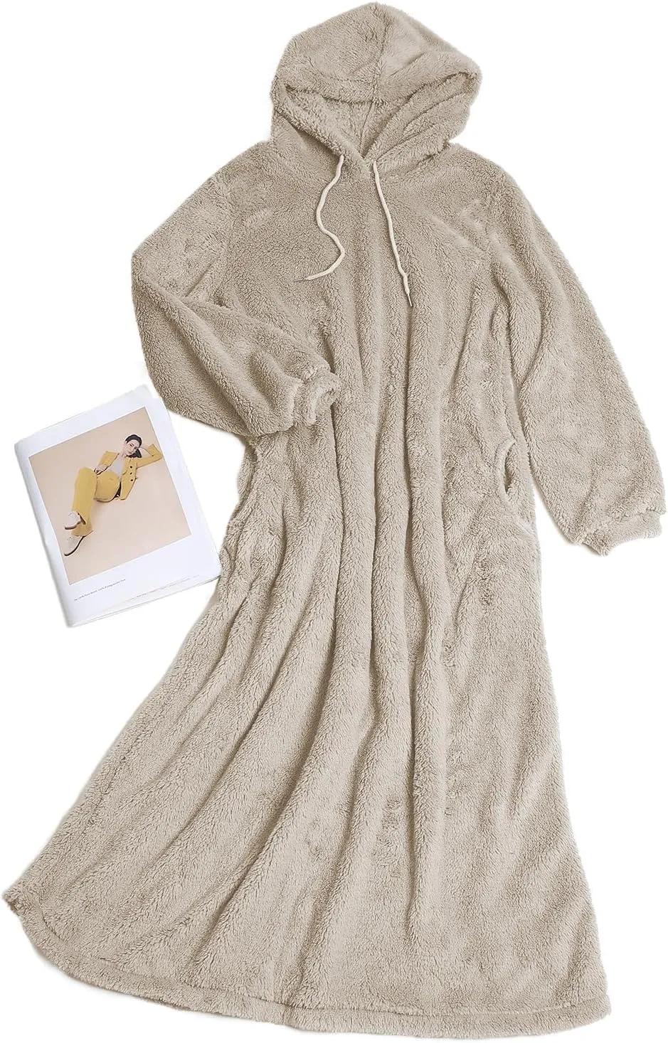 Yoolin Womens Fall Winter Fuzzy Fleece Hooded Long Dress Plus Size Sherpa Long Sleeve Nightgown with Pockets