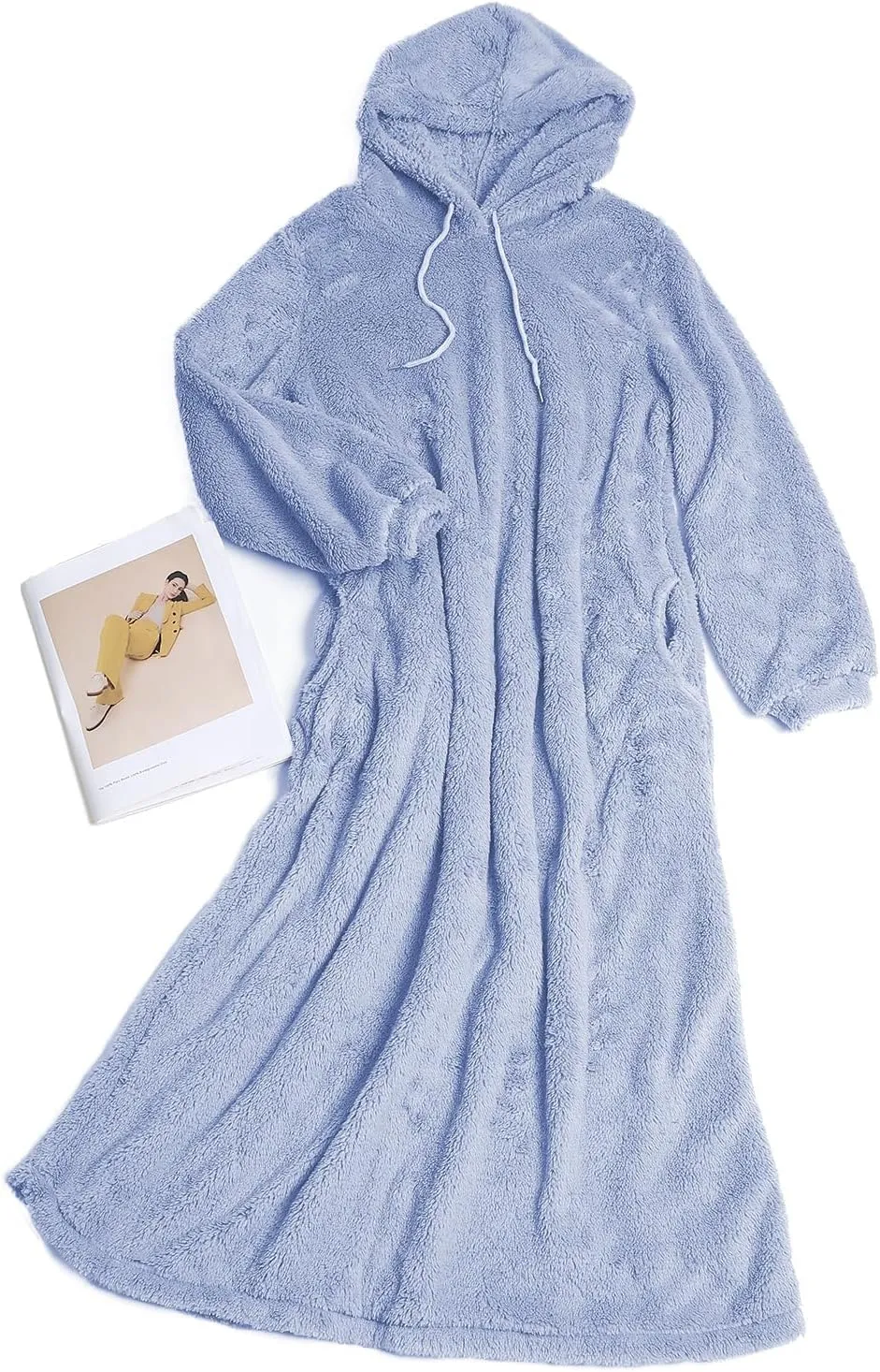 Yoolin Womens Fall Winter Fuzzy Fleece Hooded Long Dress Plus Size Sherpa Long Sleeve Nightgown with Pockets
