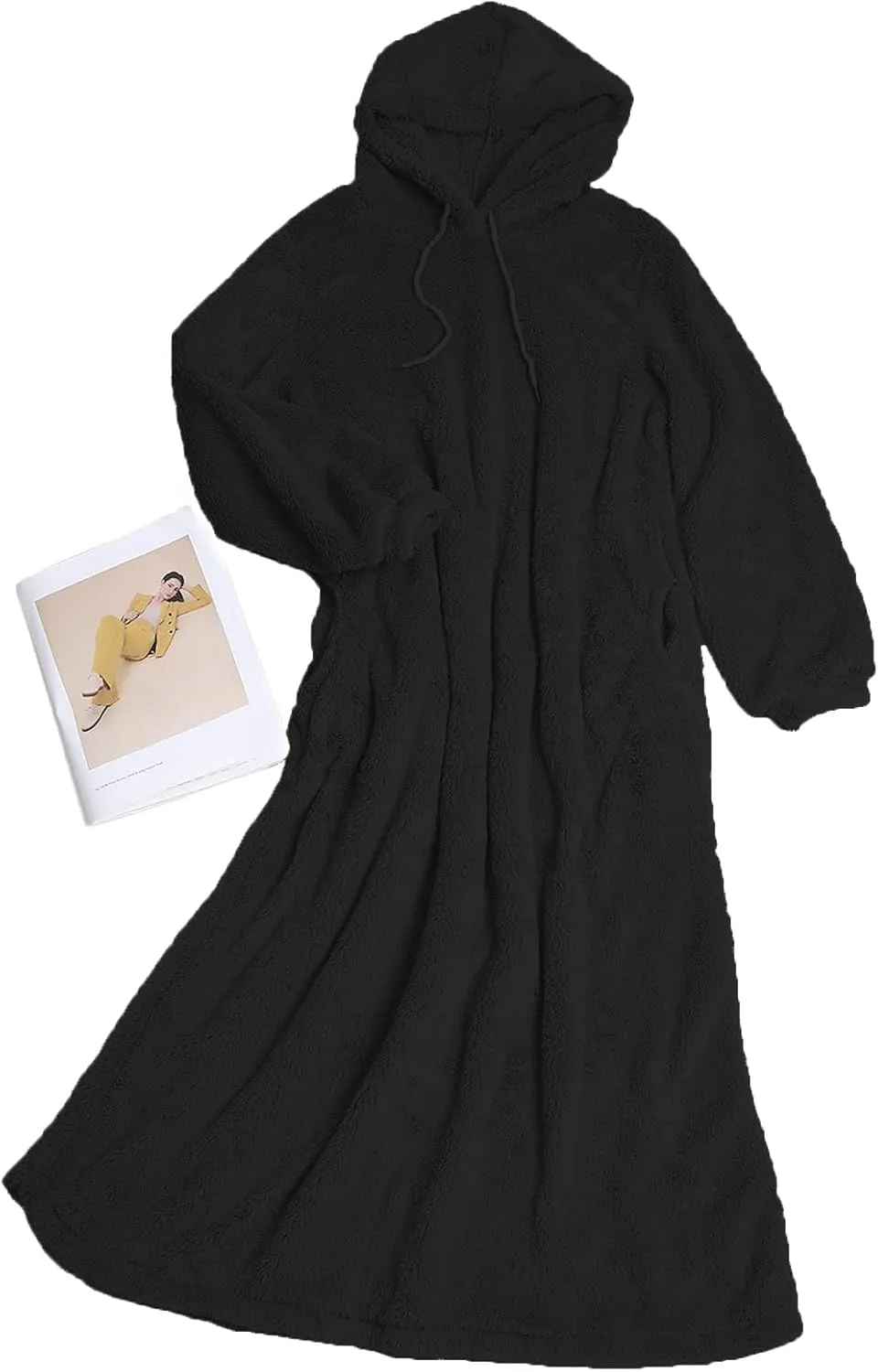Yoolin Womens Fall Winter Fuzzy Fleece Hooded Long Dress Plus Size Sherpa Long Sleeve Nightgown with Pockets