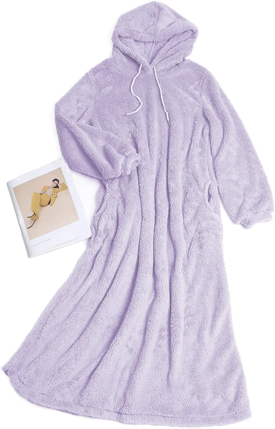 Yoolin Womens Fall Winter Fuzzy Fleece Hooded Long Dress Plus Size Sherpa Long Sleeve Nightgown with Pockets