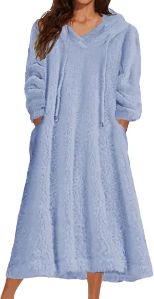 Yoolin Womens Fall Winter Fuzzy Fleece Hooded Long Dress Plus Size Sherpa Long Sleeve Nightgown with Pockets