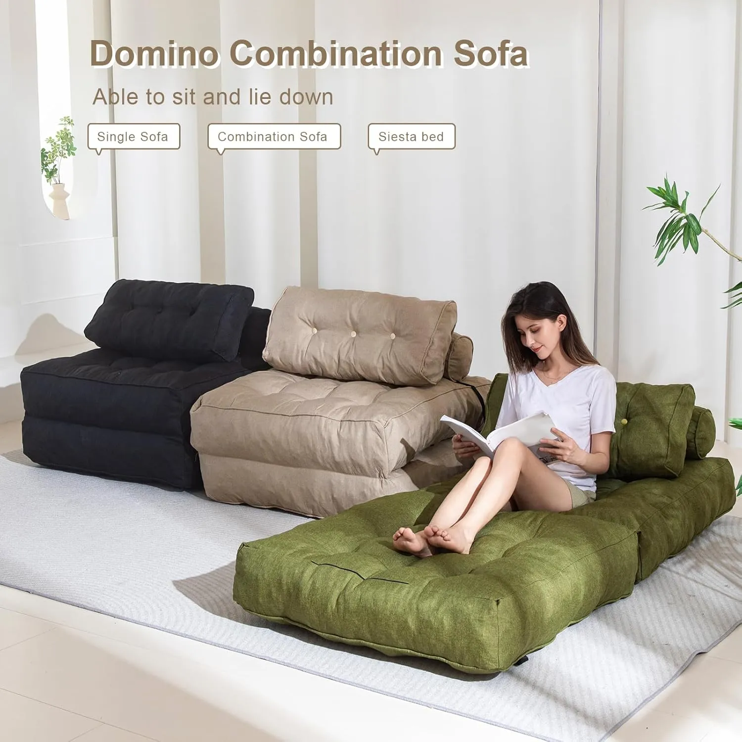 YOSHOOT Folding Couch Sofa Bed, Convertible Sleeper Chairs with Back Support, Foldable Futon Mattress with Pillow, Portable Fold Out Chair Bed Floor Mattress Floor Couch for Living Room,Bedroom