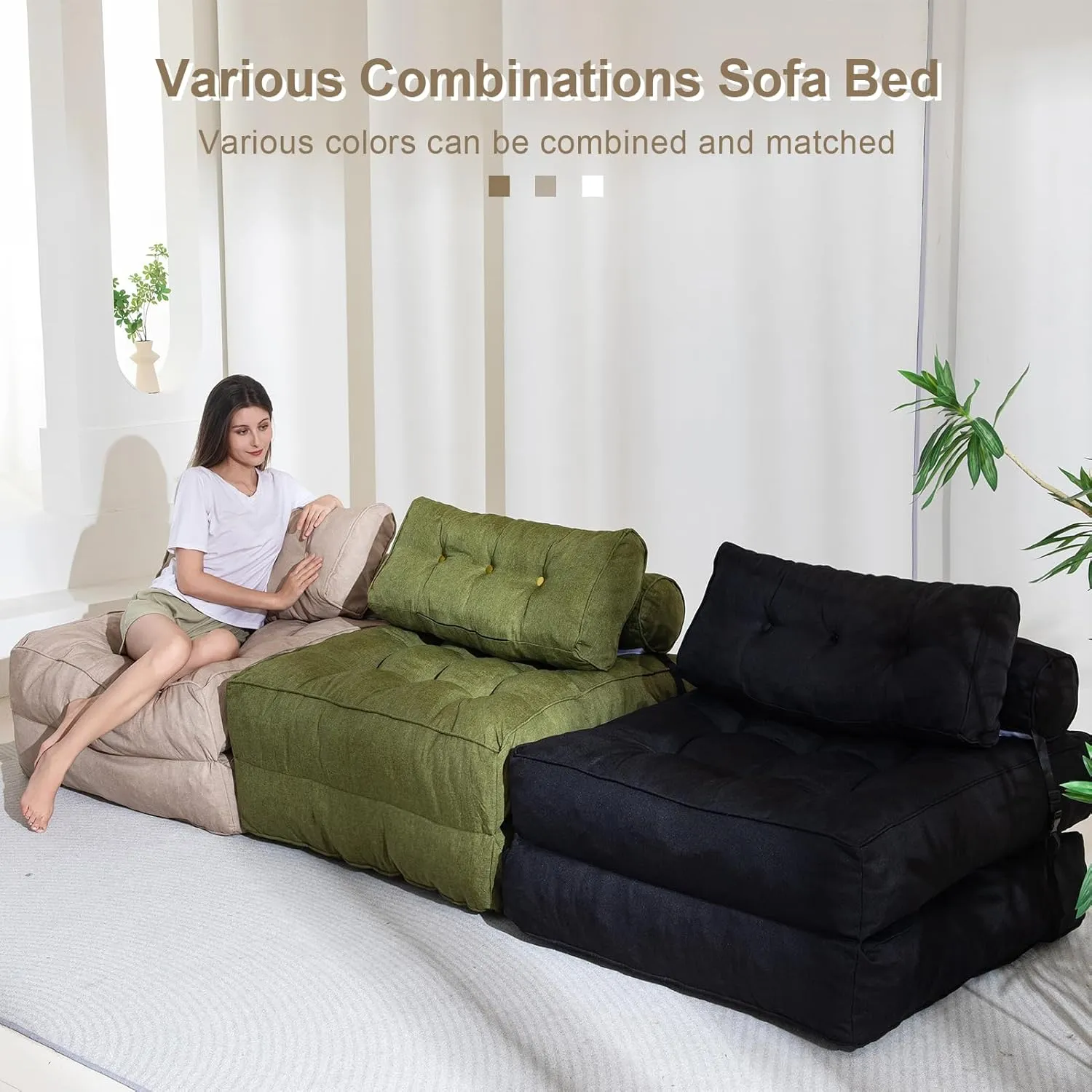 YOSHOOT Folding Couch Sofa Bed, Convertible Sleeper Chairs with Back Support, Foldable Futon Mattress with Pillow, Portable Fold Out Chair Bed Floor Mattress Floor Couch for Living Room,Bedroom