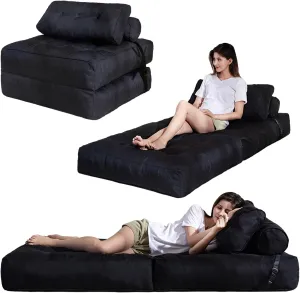 YOSHOOT Folding Couch Sofa Bed, Convertible Sleeper Chairs with Back Support, Foldable Futon Mattress with Pillow, Portable Fold Out Chair Bed Floor Mattress Floor Couch for Living Room,Bedroom