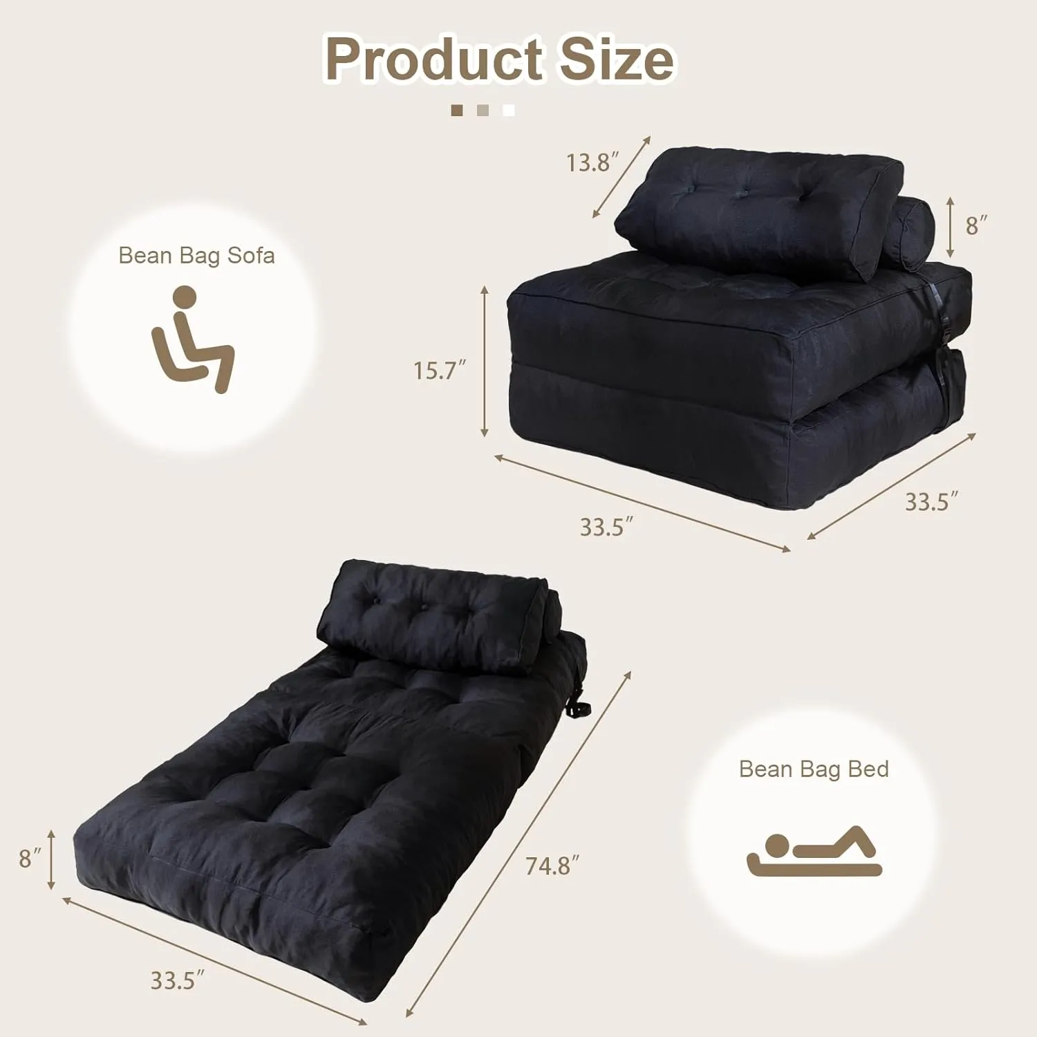 YOSHOOT Folding Couch Sofa Bed, Convertible Sleeper Chairs with Back Support, Foldable Futon Mattress with Pillow, Portable Fold Out Chair Bed Floor Mattress Floor Couch for Living Room,Bedroom