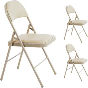 YSSOA 2 Pack Folding Chairs with Padded Vinyl Cushion Seats & Durable Metal Frame for Indoor Outdoor Parties, Home, Office, Commercial Event, Comfortable, Foldable, Portable and Stackable, Vinyl Kahki