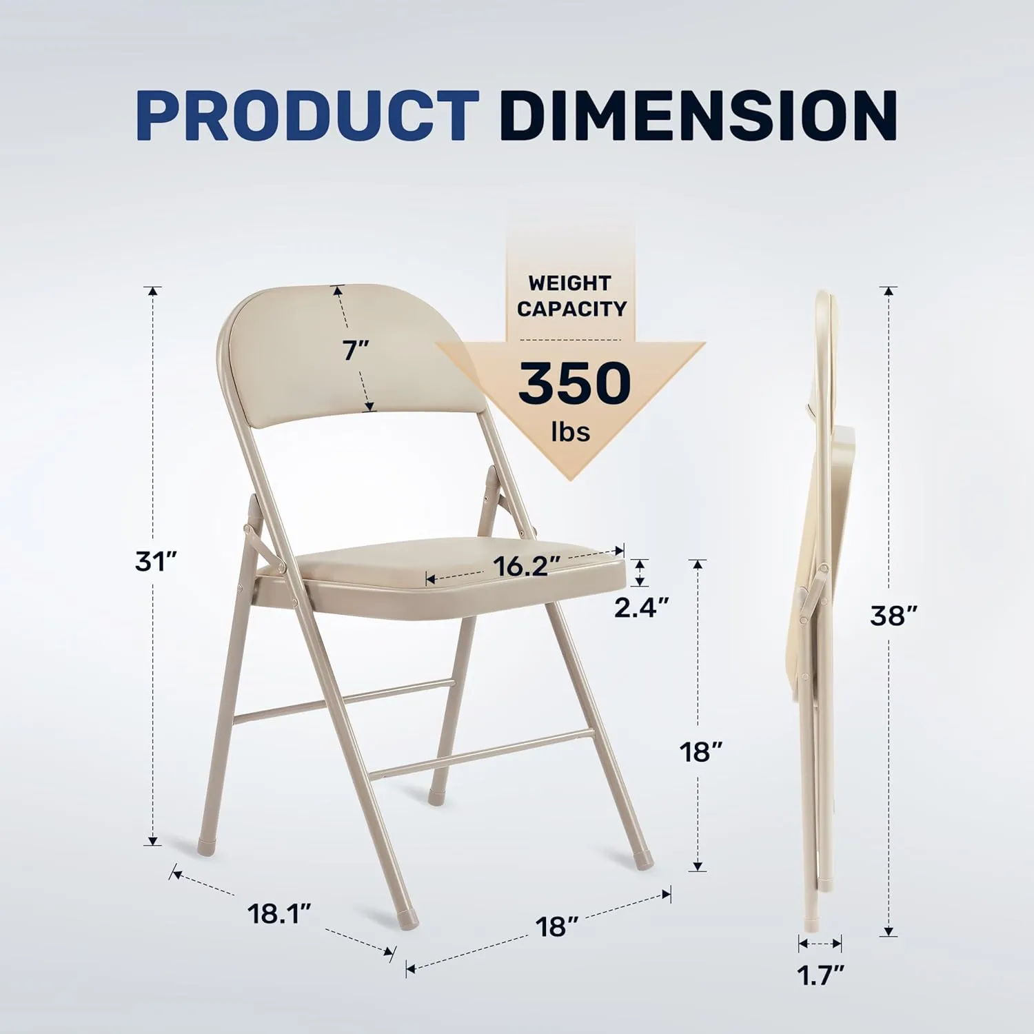 YSSOA 2 Pack Folding Chairs with Padded Vinyl Cushion Seats & Durable Metal Frame for Indoor Outdoor Parties, Home, Office, Commercial Event, Comfortable, Foldable, Portable and Stackable, Vinyl Kahki