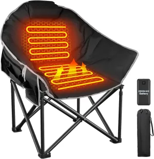 ZENPETIO Heated Camping Chair, Oversized Heated Chair for Adults Outdoor Sports, Dual Heating Zones with 3 Levels, Portable Folding Heated Chairs for Camp, Sports, Lawn with 20000mAh Battery