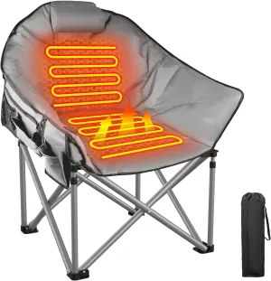 ZENPETIO Heated Camping Chair, Oversized Outdoor Chairs for Adults with Cup Holder, Heats Back and Seat 3 Levels, Foldable Chair for Camp, Sports, Lawn (Battery NOT Included)