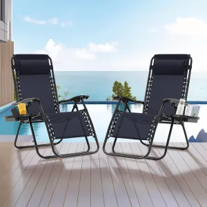 Zero Gravity Chair Set of 2, Folding Reclining zero gravity recliner lounge Chair 330lbs with Pillow and Cup Holder Trays, Steel Mesh outdoor recliners for patio Poolside Backyard Beach (Blue)