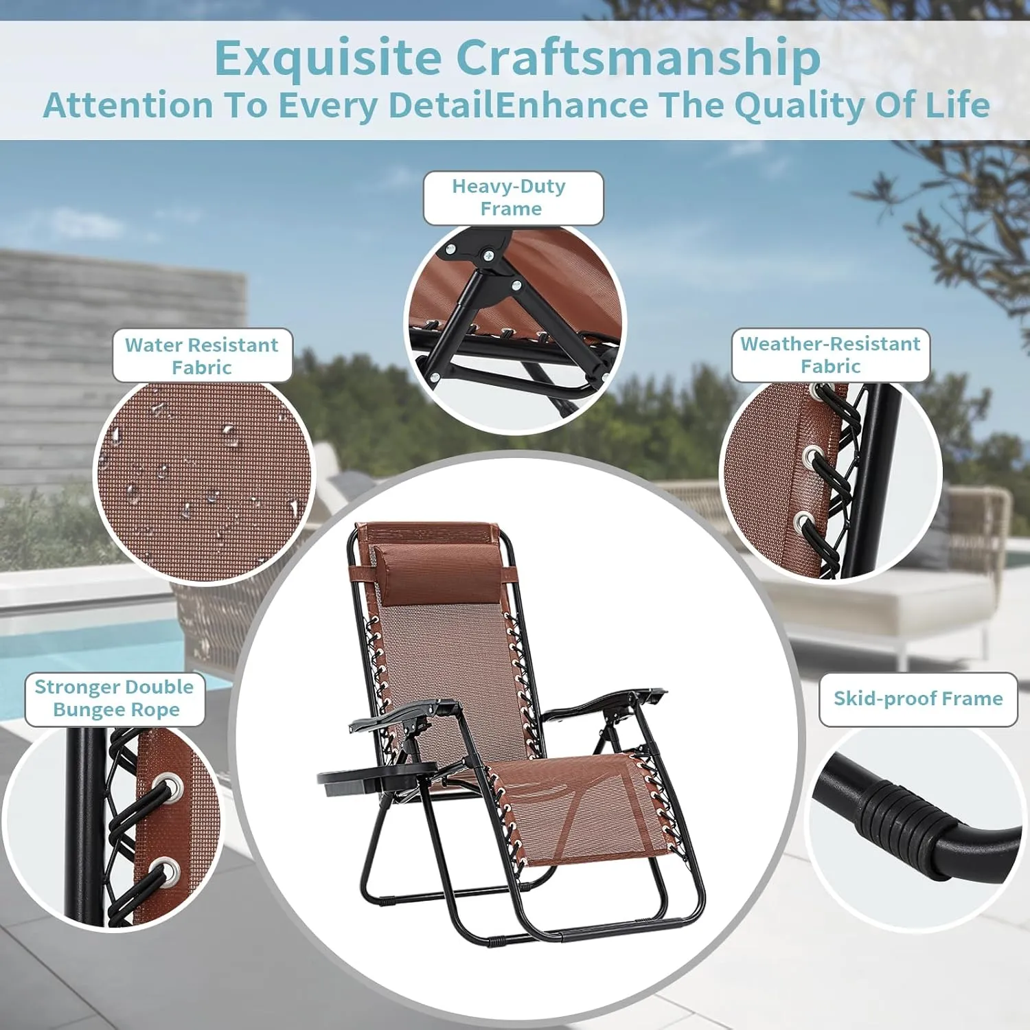Zero Gravity Chair Set of 2, Folding Reclining zero gravity recliner lounge Chair 330lbs with Pillow and Cup Holder Trays, Steel Mesh outdoor recliners for patio Poolside Backyard Beach (Brown)