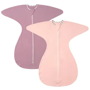 ZIGJOY Shark-Fin Transition Swaddle - 0.5 Tog Rayon Made from Bamboo Sleep Sack Soft Transitional Swaddle Baby Wearable Blanket with 2-Way Zipper, Pink&Purple, 6-12 Months
